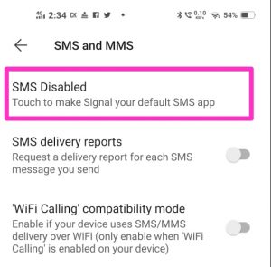 Signal app default messaging app